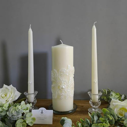 Hosley 11.5-Inch Wedding Unity Candle Set – Cream Pillar & 2 Taper Candles for Ceremony, Special Events, Emergency Kit, Reiki Spa Meditation - color: Cream
