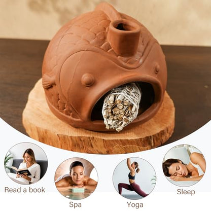 MOUGIGI Large Fish-Shaped Terracotta Palo Santo Holder-Cone Burner - color: Terracotta
