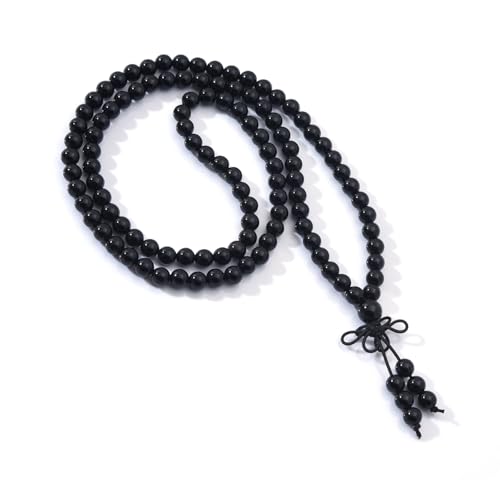 108 Mala Beads Stretch Bracelet 6mm Natural Gemstone Prayer Beaded Necklace - color: Black Onyx