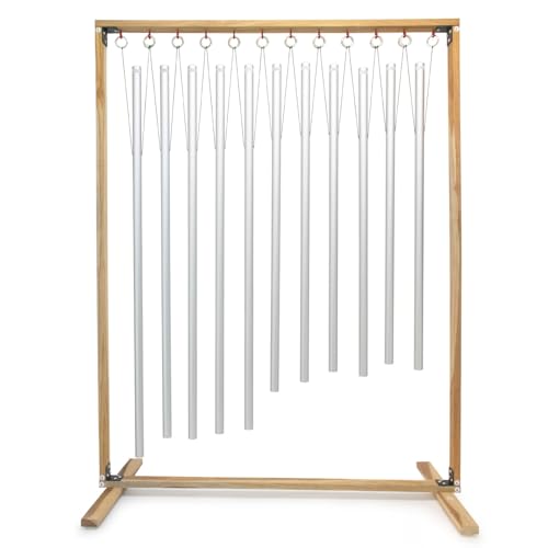 Set of 11 Planetary Tuned Healing Chimes with Wooden Stand Includes 11 Chimes, Stand, & Mallet/Tuned Based on Planetary Bodies of the Solar System/Great for Sound Healing