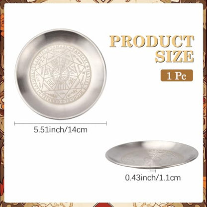 CREATCABIN Constellation Offering Bowl Altar Ritual Plate Stainless Steel Silvery Crystal Storage Flat Bowl Round Tray Dish Holder Jewelry Dish for Smudging Incense Burner 5.5Inch - style: Constellation-02