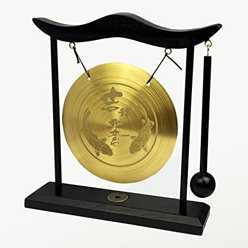 Feng Shui Zen Brass Gong Auspicious Happiness Lucky Koi Home Table Decoration Good Gift - color: Fh1306