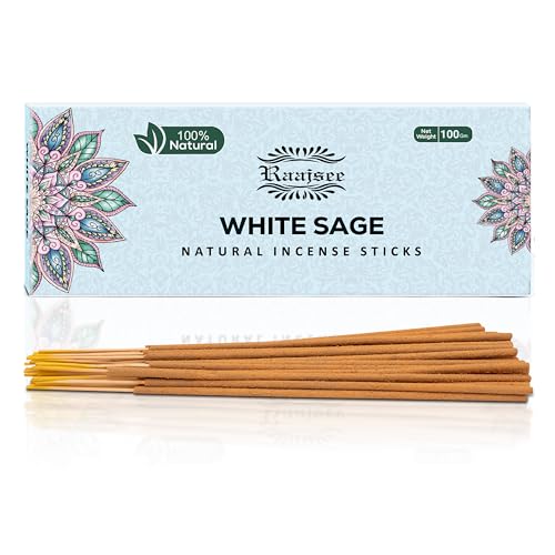 White Sage Incense Sticks for Cleansing 100 gm Pack - 100% Natural -Charcoal Free - Organic Non Toxic Clean Burning - Made from Upcycled Flowers - color: White Sage