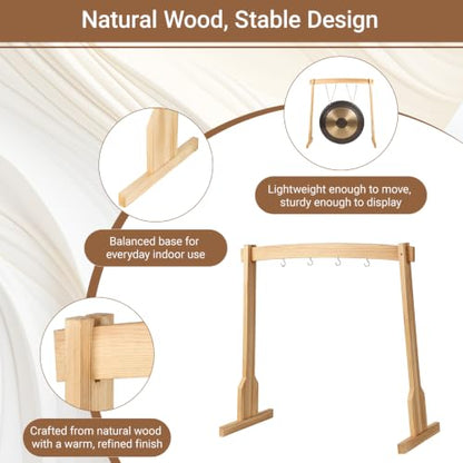 Wooden Wind Chime Stand & Gong Stand for 14 Inch Gong or 4 Koshi Chimes, Portable Tabletop Display Stand for Meditation, Sound Healing, Yoga Studio, Indoor Use with Base
