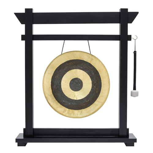 14" Gongs on Black Moksha Joe Stand - Includes Gong, Mallet, & Stand/Small Traditional Chinese Gong/Black Wood w/Matching Mallet/Easy to Assemble/Great for Small Spaces - size: 14" Subatomic Gong