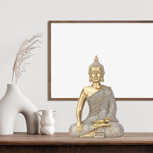 Golden Buddha Figurine - Meditating Seated Buddha Statue - resin Figurine - color: Varada Mudra