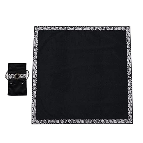 BLESSUME Wicca Square Altar Tarot Table Cloth for Reading with Card Pouch 24.4 * 24.4 inch (Black 1) - color: Black 1