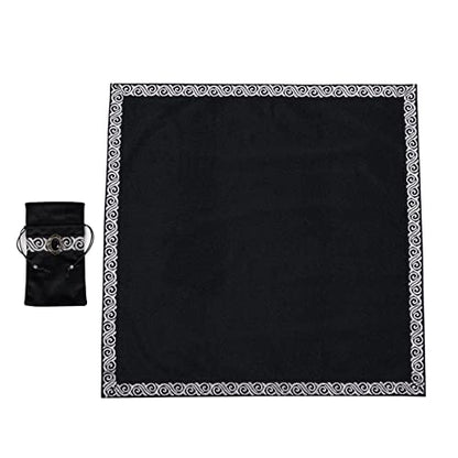 BLESSUME Wicca Square Altar Tarot Table Cloth for Reading with Card Pouch 24.4 * 24.4 inch (Black 1) - color: Black 1