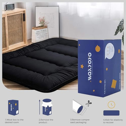 MAXYOYO Japanese Floor Mattress 4" Thick King Size Foldable Futon Mattress - color: Black, size: King
