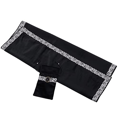 BLESSUME Wicca Square Altar Tarot Table Cloth for Reading with Card Pouch 24.4 * 24.4 inch (Black 1) - color: Black 1