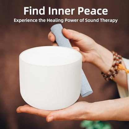 8 Inch F Note 432hz Heart Chakra Crystal Singing Bowl Healing Pure White with Carrying Case and Rubber Mallet Suede Strikers Oring - color: White F, size: 8 inch