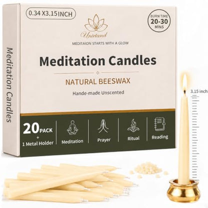 20 Minute Beeswax Meditation Candles, 20 Pack 3.15 Inch Mini Candles - color: White
