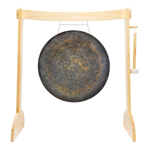 24" to 26" Gongs on the Small Lunaphonic Wood Gong Stand - Includes Gong, Stand, & Mallet/Moon-Shaped Stand/Great for Meditation - size: 26" Mother Tesla Gong