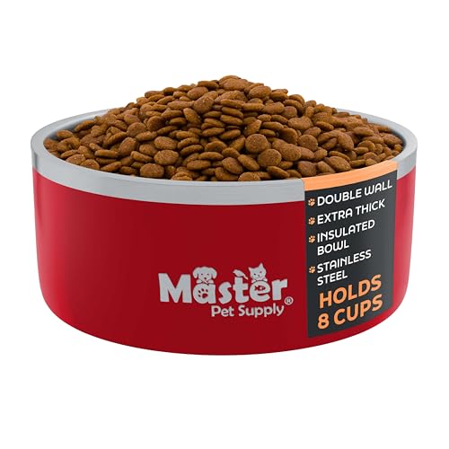 Master Pet Supply Stainless Steel Dog Bowls 64 oz Heavy Duty Crimson Flame - color: Crimson Flame, size: 8 Cups (64 oz)
