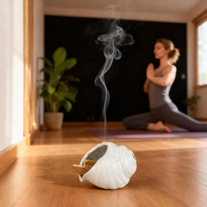 MOUGIGI Ceramic Conch Palo Santo Burner Holder - Mini Chiminea Incense - color: White