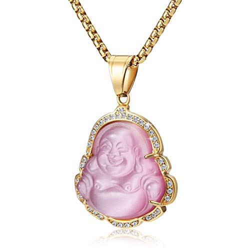 Lucky Laughing Buddha Pendant Chain Necklaces Amulet Jewelry for Men Women 60cm - color: Pink