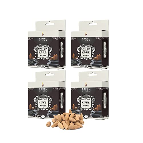 Soul Sticks Backflow Incense Cones – 40 Handmade Organic Cones for Waterfall Burner | 4 Pack Long Lasting Aromatic Scents | Thick White Smoke Incense for Meditation, Yoga & Gifts (Meditation) - color: Meditation