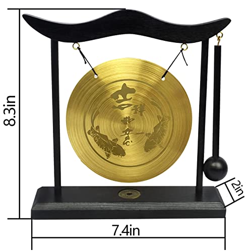 Feng Shui Zen Brass Gong Auspicious Happiness Lucky Koi Home Table Decoration Good Gift - color: Fh1306