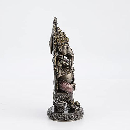 Veronese Design 10 1/4 Inch Tall Lord Ganesha Sitting On Throne with Temple Arch Hindu Elephant God Fortune Cold Cast Bronzed Resin Statue Religious Home Decor Spiritual Collectibles