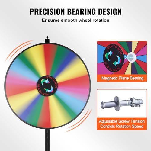 VEVOR 36 inch Spinning Prize Wheel, 18 Slots Spinning Wheel, Roulette Wheel with a Dry Erase and 2 Markers, Tabletop or Floor Standing Win Fortune Spin Games in Party Pub Trade Show Carnival - style: 36 INCH