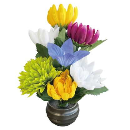 Artificial Japanese Mini Buddhist Altar Flowers, Carefully Assembled in Japan (8 Inch, Set of 1 – with Pot – NO.350-p1) - size: 8 Inch