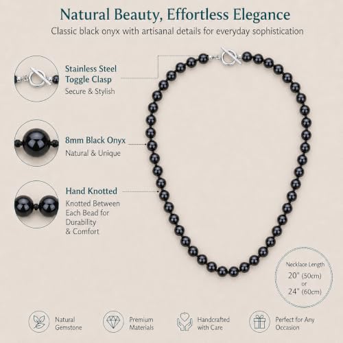 GAVU Handmade Men's Beaded Necklace, Crystal Necklace for Men - color: Onyx, size: 20"