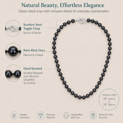 GAVU Handmade Men's Beaded Necklace, Crystal Necklace for Men - color: Onyx, size: 20"
