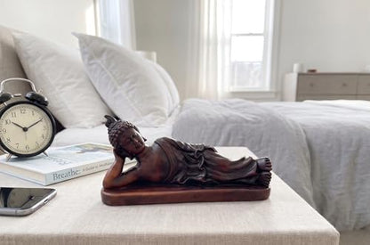 Reclining Buddha Statue - Sleeping Nirvana Meditation Sculpture - Thai Buddhist Figurine - Feng Shui Home Decor - Small Resin 5.5 Inches (Earth Tone Brown) - color: Bronze,brown