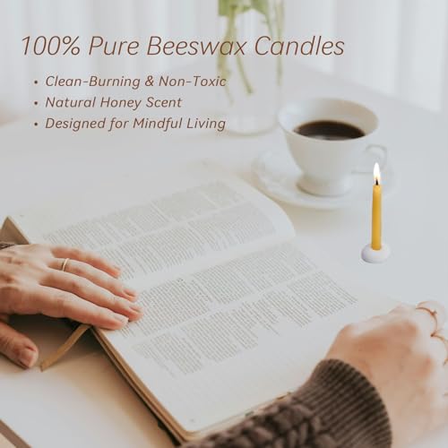 20 Minute 100% Pure Beeswax Candles, Mini Mindful Meditation Taper Candles, Smokeless & Dripless with Holder for Yoga, Prayer, Relaxation (Yellow,24 Pack) - color: Yellow
