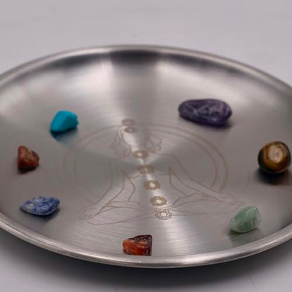 Offering Prayer Ritual Bowl Plate with Chakra Gemstone Great for Altar,Meditation,Incense Sticks, smudging, Candle,Crystal,Jewelry,Yoga Use(Chakra) - style: Chakra