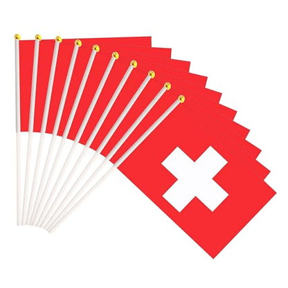 50 Pack Switzerland Swiss on Stick Flags,Small Mini Hand Held Switzerland Swiss Flags 5.5x8.3 Inch, Grand Opening, Carnival,Party Events Celebration - color: Switzerland