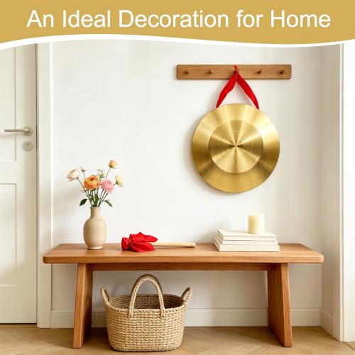 12.6 Inch Gong Instrument with Wooden Beater & Red Hanging Ribbon