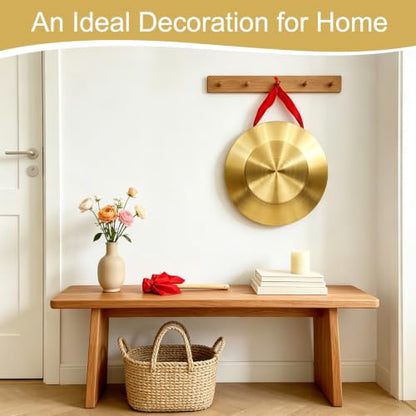 12.6 Inch Gong Instrument with Wooden Beater & Red Hanging Ribbon