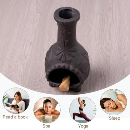 MOUGIGI Elegant Handmade Black Palo Santo Holder–Incense Cone Stick Burner - color: Terracotta -Black Flower Palo Santo Holder