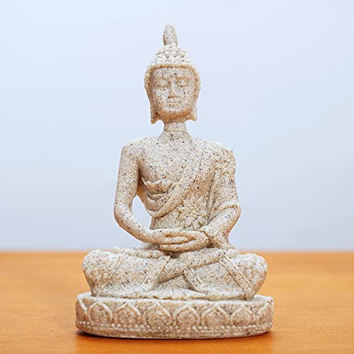 HYFAN Mini Small Meditation Buddha Statue Harmonious Yoga Figurine Collectible Craft Feng Shui Sculpture Decor for Home Office Shelf Desktop (Sand 4) - color: Sand 4