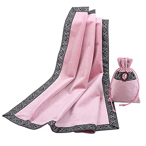 BLESSUME Witch Velvet Altar Tarot Table Cloth and Pouch Square Divination Tarot Cloth (Pink) - color: Pink