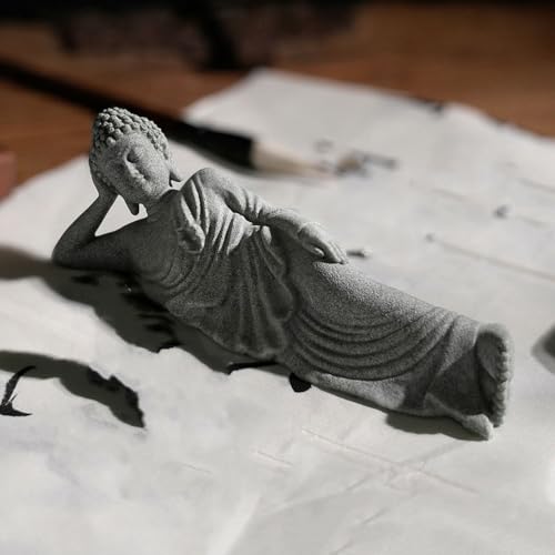 PRETYZOOM Little Reclining Buddha Ornament 3.54In Sandstone Mini Statue Indoor Zen Garden Meditation Decoration
