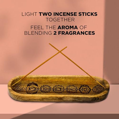 Hand Carved Incense Holder-Incense Burner/Ash Catcher/Handmade Wooden Insence Tray – Modern Gift Home/Room/Kitchen Décor Size 11x4x1.5 Inches - style: SEVEN CHAKRA BROWN