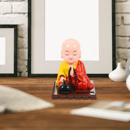 FAVOMOTO Little Buddha Statue, Solar Little Monk Figurine Chinese Funny Car Shaking Head Toy Solar Buddha Car Dashboard Ornament for Home Wealth Health Lucky Feng Shui Decor