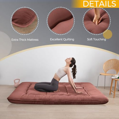 MAXYOYO 6" Extra Thick Japanese Floor Mattress Queen Folding Futon Mattress - color: Coffee, size: Queen