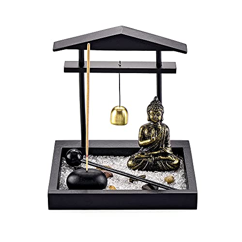 Jovivi Zen Garden Set Buddha Statue, Mallet & Rocks and Crystals & Incense Stick Holder Bowl & Wooden Display Tray for Yoga Meditaion Home Table Decor Gift - color: Set 3