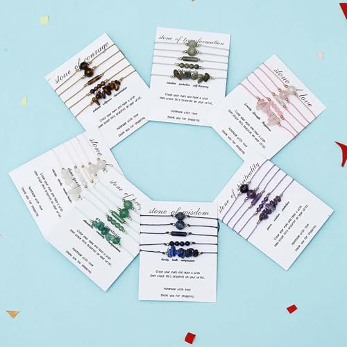 5-Piece Natural Gemstone Beaded Bracelet Set for Women - Adjustable Wax Cord Boho Stackables, Healing Crystal Energy - style: Amethyst