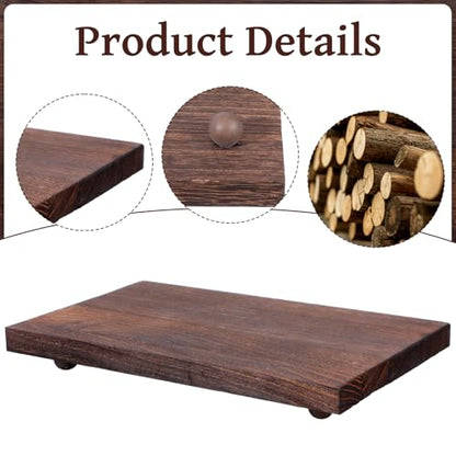 Large Wood Riser Tray - 12 x 7 Inch Farmhouse Wood Pedestal Stand for Kitchen Counter Decor, Soap Tray for Kitchen Sink, Bathroom & Vanity Display for Plants, Candles, Bottles (Dark Brown)