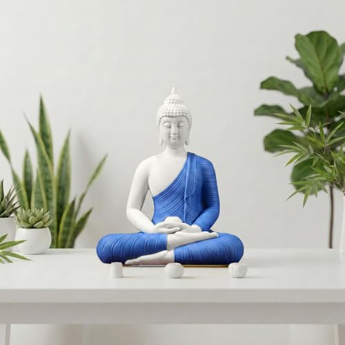 8.6" Shakyamuni Buddha Statue Blue Ceramic Zen Decor - color: Blue, size: 8.6INCH