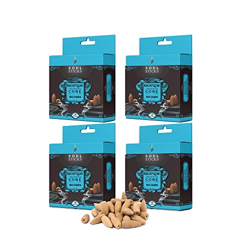 Soul Sticks Backflow Incense Cones – 40 Handmade Organic Cones for Waterfall Burner | 4 Pack Long Lasting Aromatic Scents | Thick White Smoke Incense for Meditation, Yoga & Gifts (Nag Champa) - color: Nag Champa