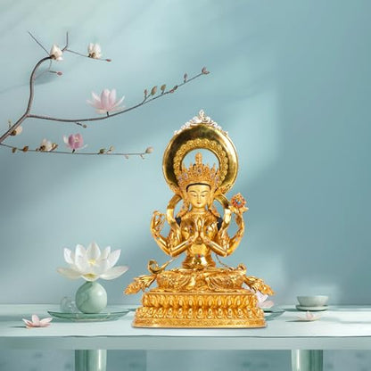 Quan Yin Statue Gold Plated Buddha Statue Home Decor Zen Meditation - color: Avalokiteshvara