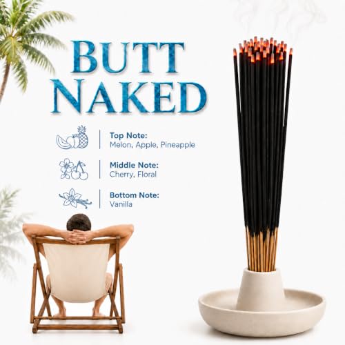 Butt Naked Incense Sticks 11" - 1 Bundle 85 to 100 Sticks - Smooth and Clean Long Burn Time, 45 to 60 Minutes.