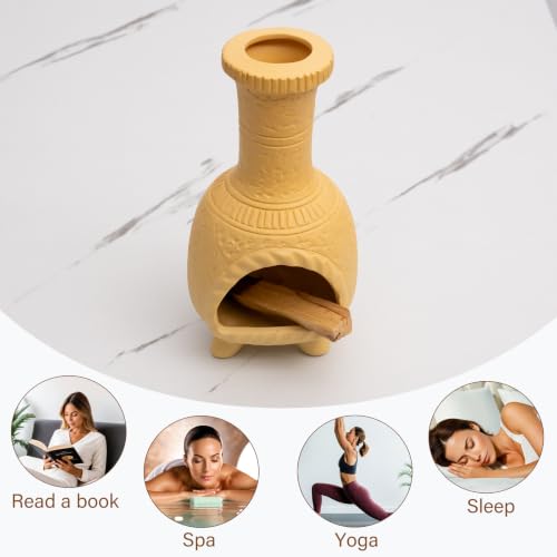 Ceramic Mini Chiminea Palo Santo Burner, Decorative Cone Incense Holder - color: Mexican Palo Santo Holde-yellow