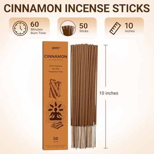 Cinnamon Incense Sticks (50 Sticks), 100% Natural sustainably harvested Cinnamon, Suitable for Yoga, Meditation, Relaxation, and Spiritual Purification - color: Cinnamon