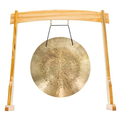 14" Gongs on East 14th Street Stand - Includes Gong, Stand, & Mallet/Versatile, Natural Wood/Extra Hooks for Four Zaphir or Koshi Chimes/Perfect for Office or Studio - size: 14" Wind Gong
